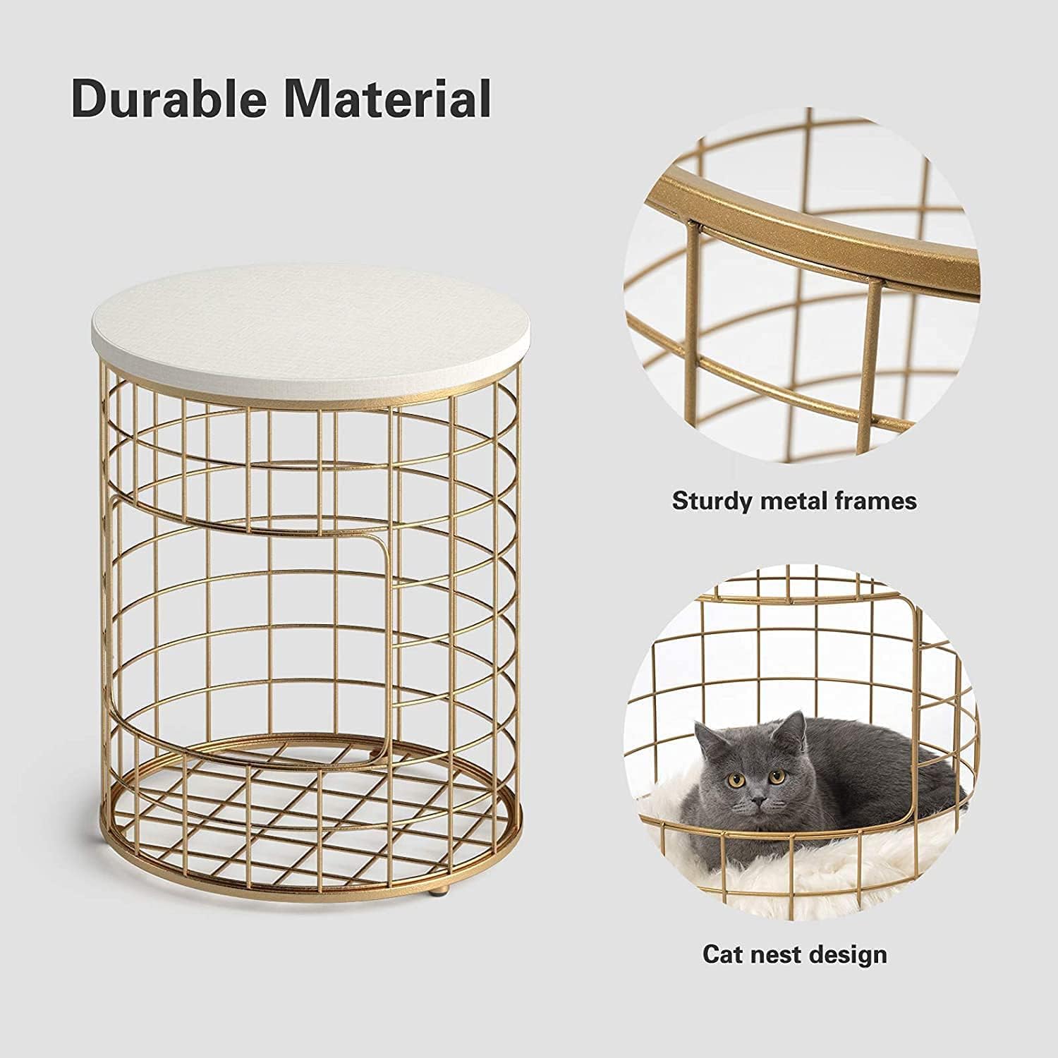 OGFC 28996 Set of 2 Nesting Tables with Golden Metal Frame Living Room, Round Nest of Table with Side Opening Storage for Blankets, Toys Tidy. High Gloss Sofa Side End Coffee Table - Golden 2