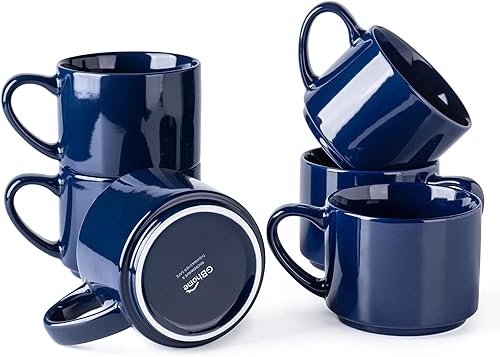 Miniatura 8 de GBHOME Juego de 6 tazas de café de 14 onzas, tazas de cerámica apilables para hombres, mujeres, tazas de café modernas para café con leche, té,