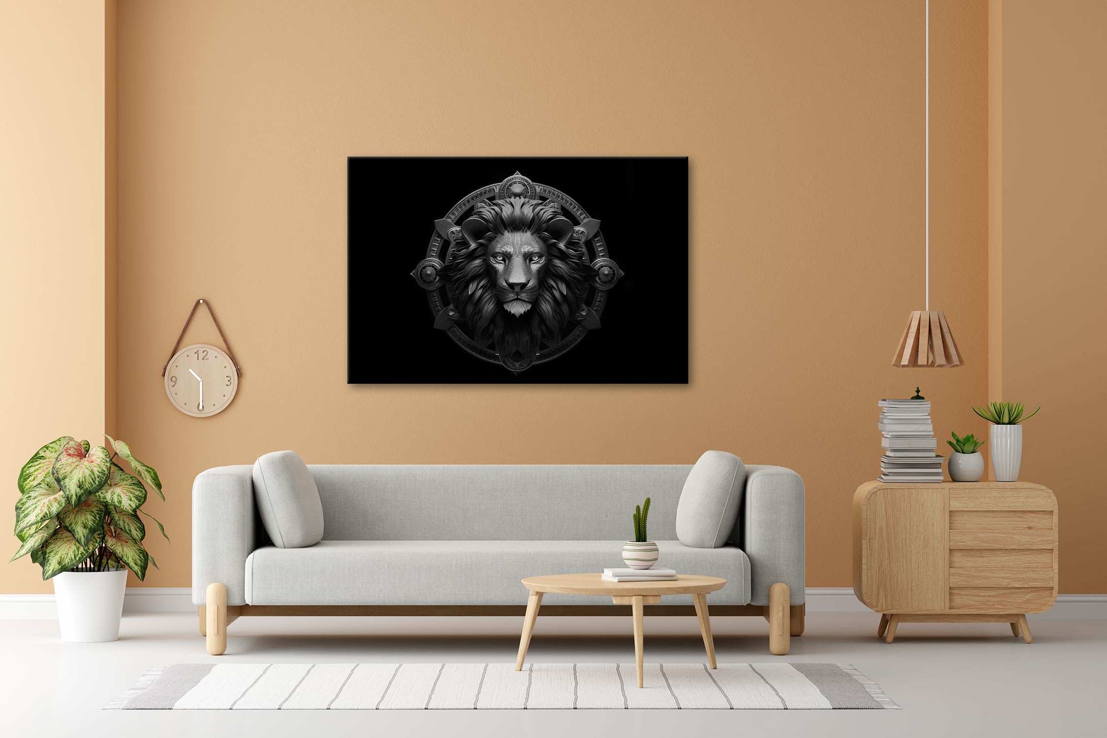 deyoli Obraz na płótnie znak zodiaku majestatyczny lew z mocną obecnością format: 70 x 50 cm efekt: czarno-biały XXL druk artystyczny obraz na blejtramie/obraz ścienny/dekoracja salonu