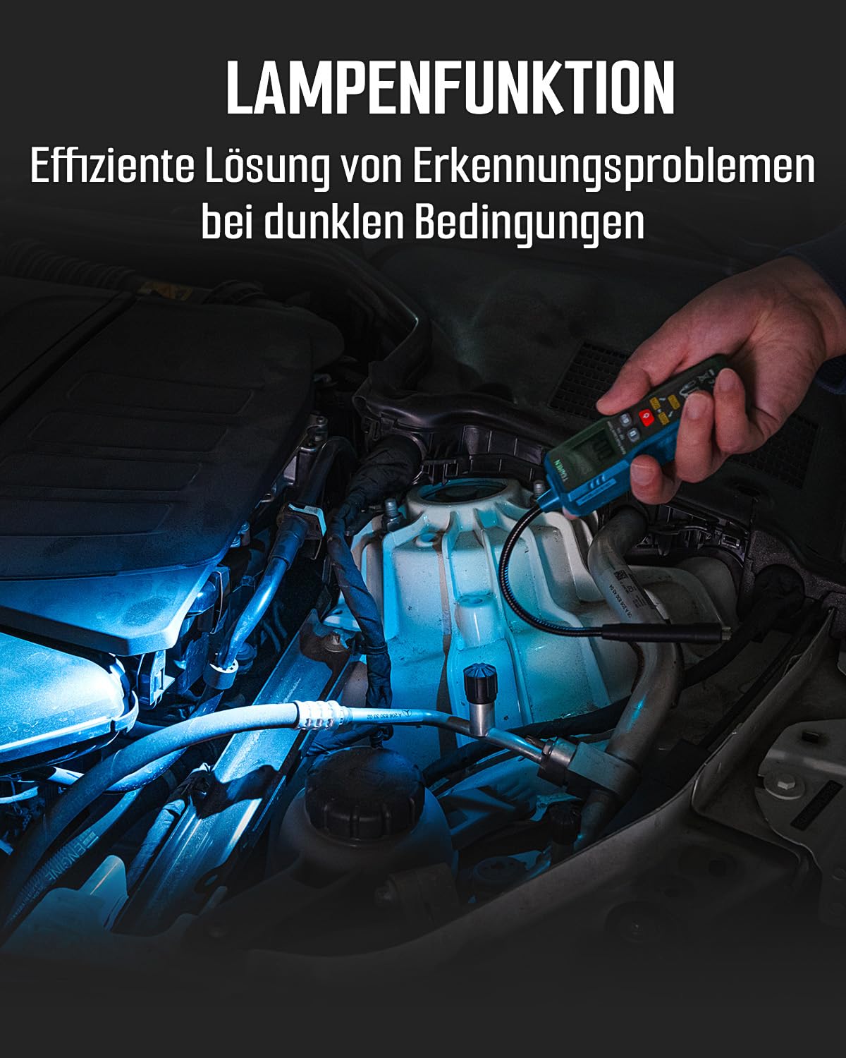 TESMEN TBF-300 Bremsflüssigkeitstester, 8,5" korrosionsbeständige Schwanenhals-Sonde, für DOT3/DOT4/DOT5.1, mit Licht, Datenhaltung & Hintergrundbeleuchtungsalarm – Blau