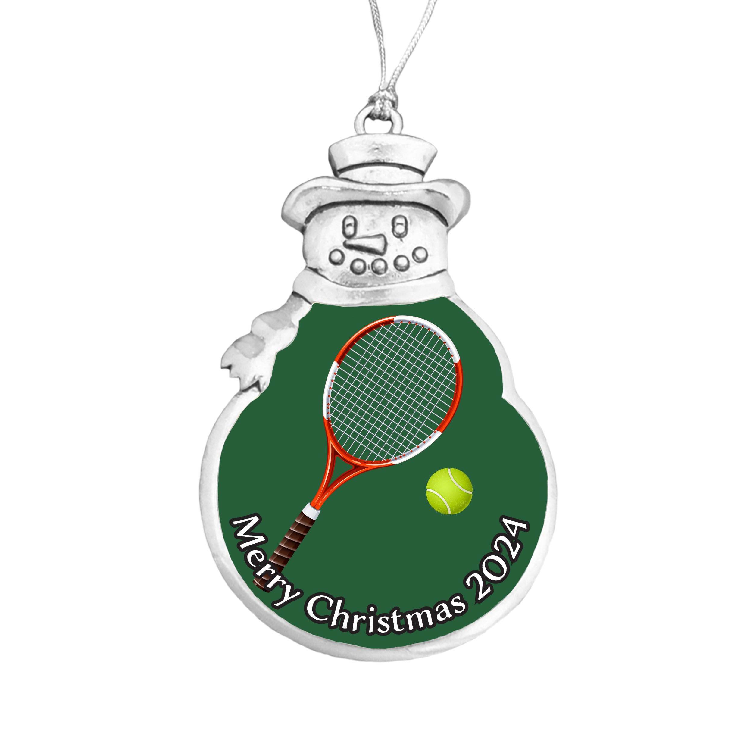 Tennis Racket Racquet Christmas Silver Ornament Choose Snowman Snowflake or Bulb (Snowman)