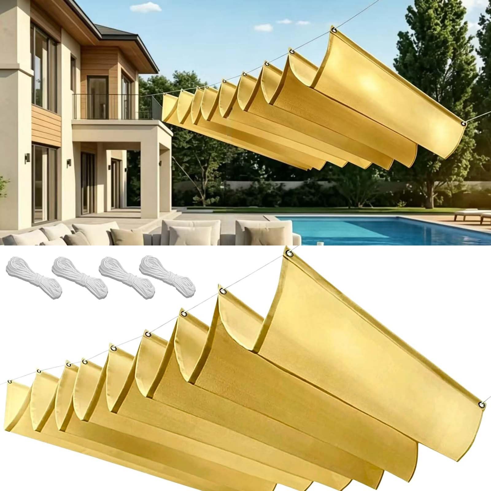 Bâche ombrage 60x480cm jaune sable rétractable à vague pour pergola
