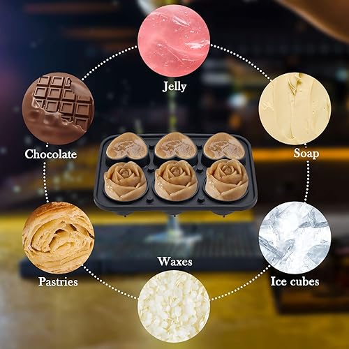 Miniatura 2 de Bandejas de silicona para cubitos de hielo con forma de corazón de rosa, bandeja redonda de silicona de fácil liberación con tapas para cócteles de