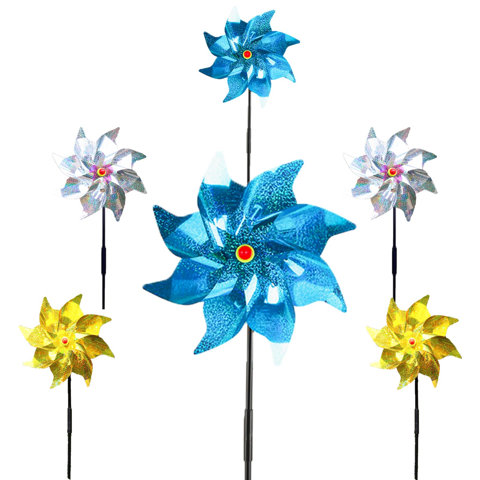 dellyy 6 Pcs Girandole Anti Piccioni Balcone, Girandola Spaventa Uccelli, Mulino a Vento Girandola, Girandola a Vento da Giardino, Uccelli Girandole per Proteggere Giardini (6 monocromi)
