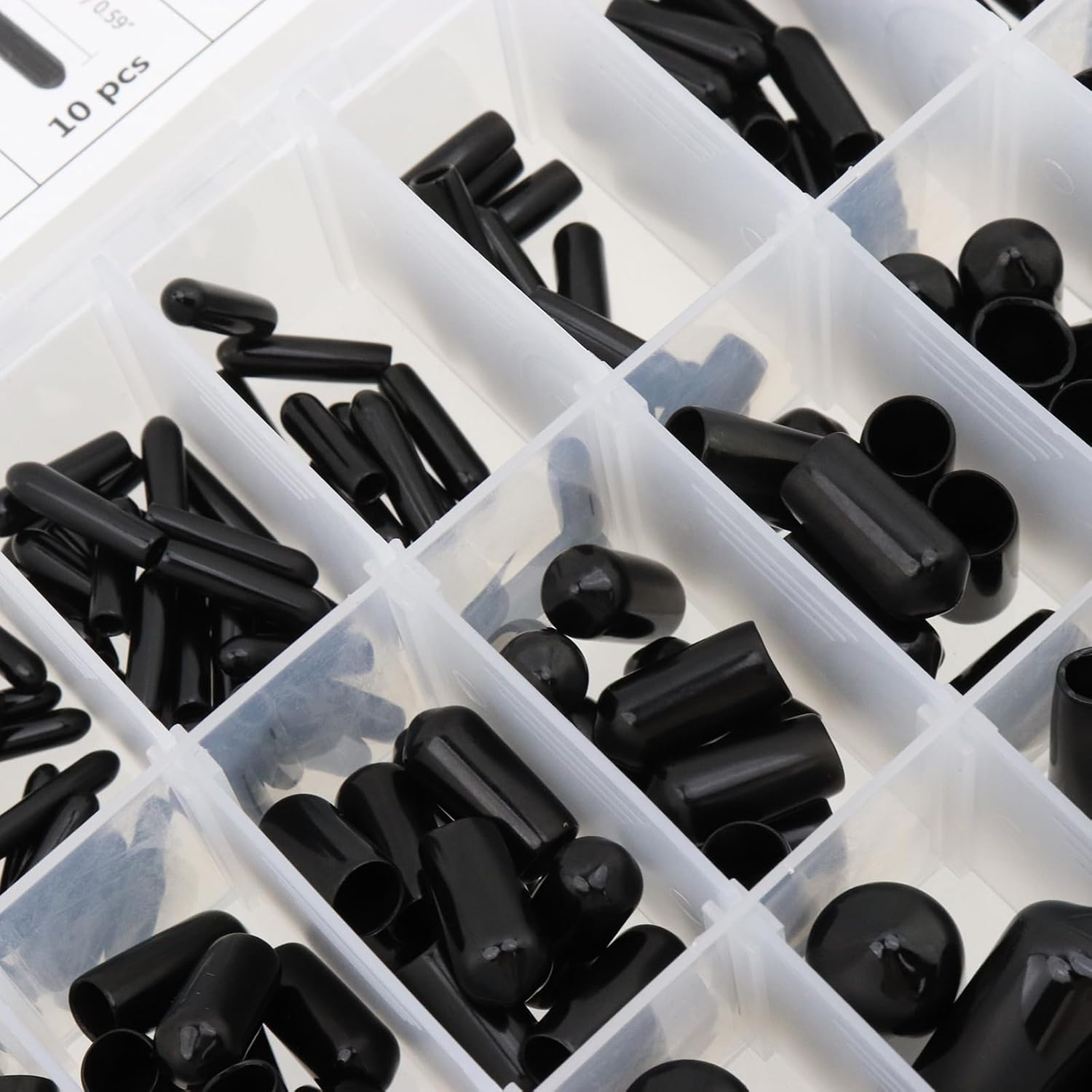 225Pcs Rubber End Caps, Vinyl End Caps Black Screw Bolt Screw Rubber Thread Protector Safety Cover in 24 Sizes from 0.06 Inch to 0.49 Inch