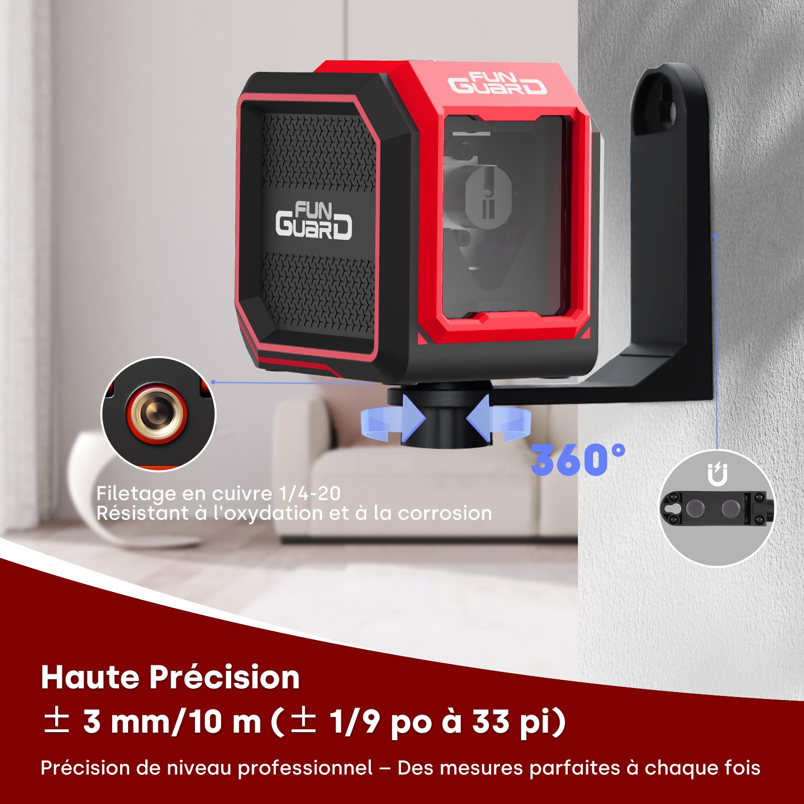 Niveau Laser Autonivelant, 20M Rouge Laser Horizontal/Vertical Lignes, 2 x AA piles, IP54 pour Les Chantiers,Décoration d'intérieur, DIY