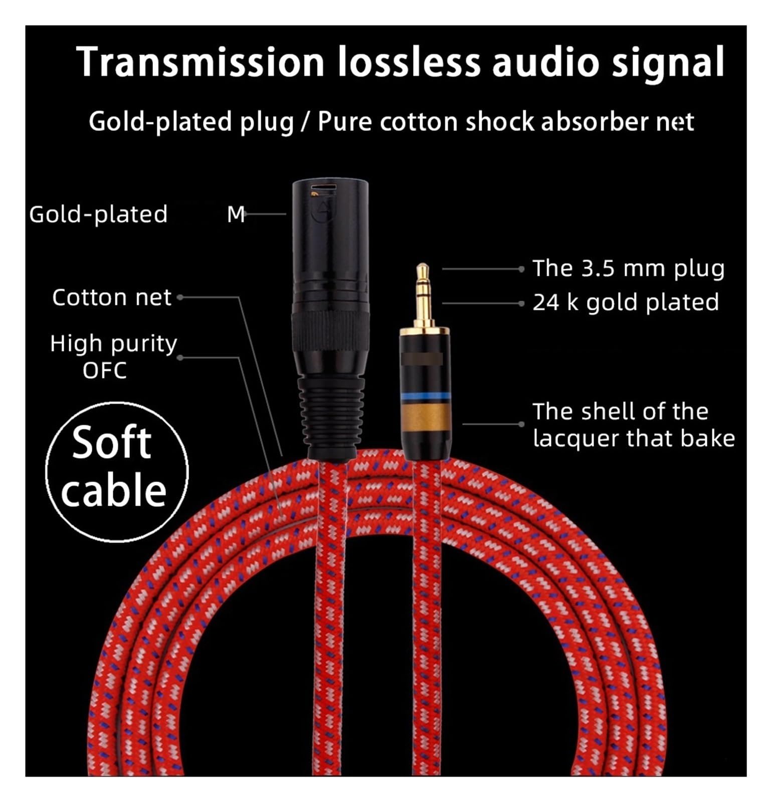 Cavo audio AUX OFC stereo da 3,5 mm maschio a doppio maschio schermato in lamina+intrecciato for mixer, console di missaggio, microfono, amplificatore(5 Meters)