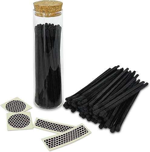 Miniatura 1 de Todos los fósforos negros en un frasco de 4 pulgadas + calcomanías de golpeador incluidas  100 coincidencias de seguridad decorativas de punta negra