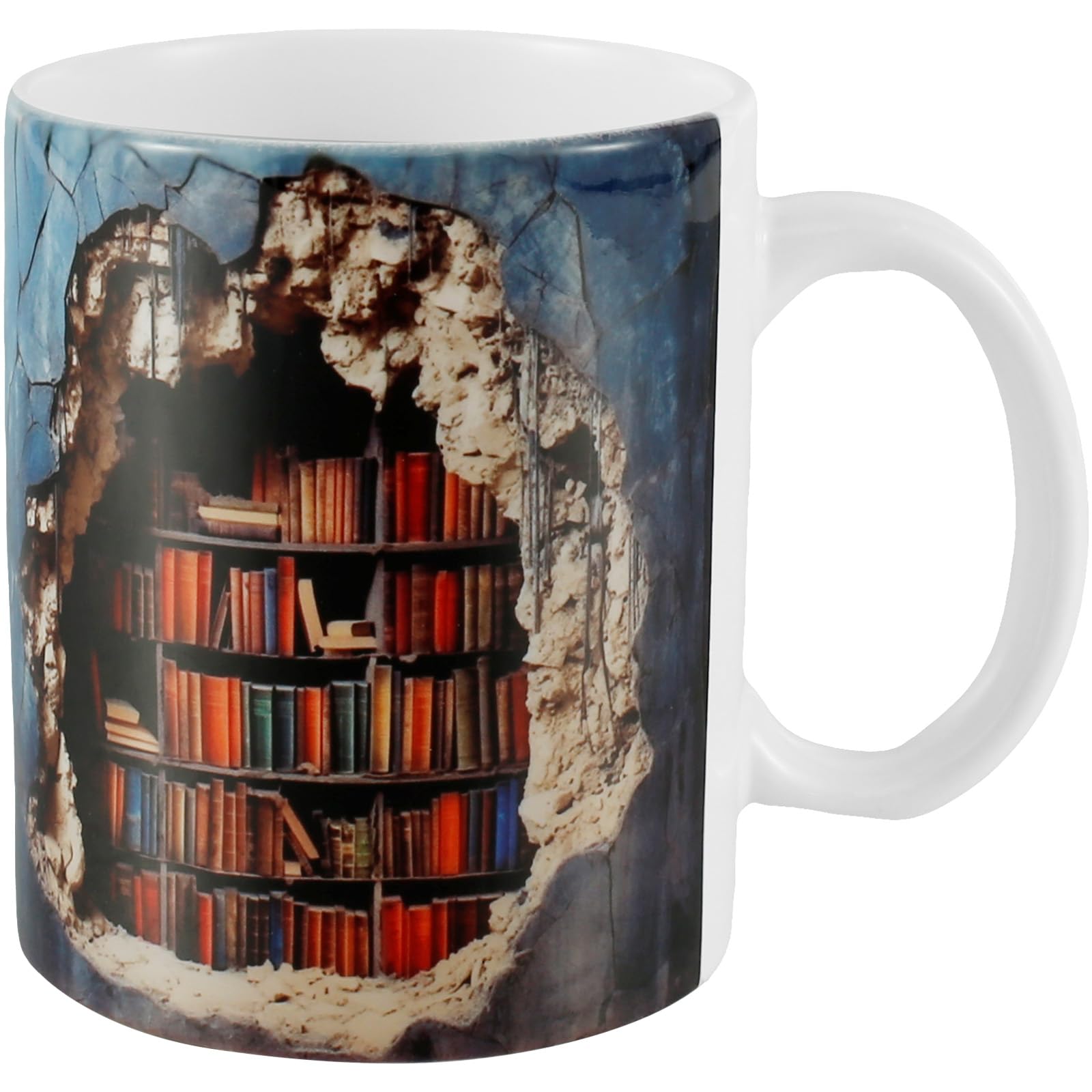 3D Bookshelf Mug, 11oz Creative Decorative 3D Library Shelf Mug White Ceramic Coffee Cup Book Club Ceramic Mug for Readers Book Lovers Gift(A)