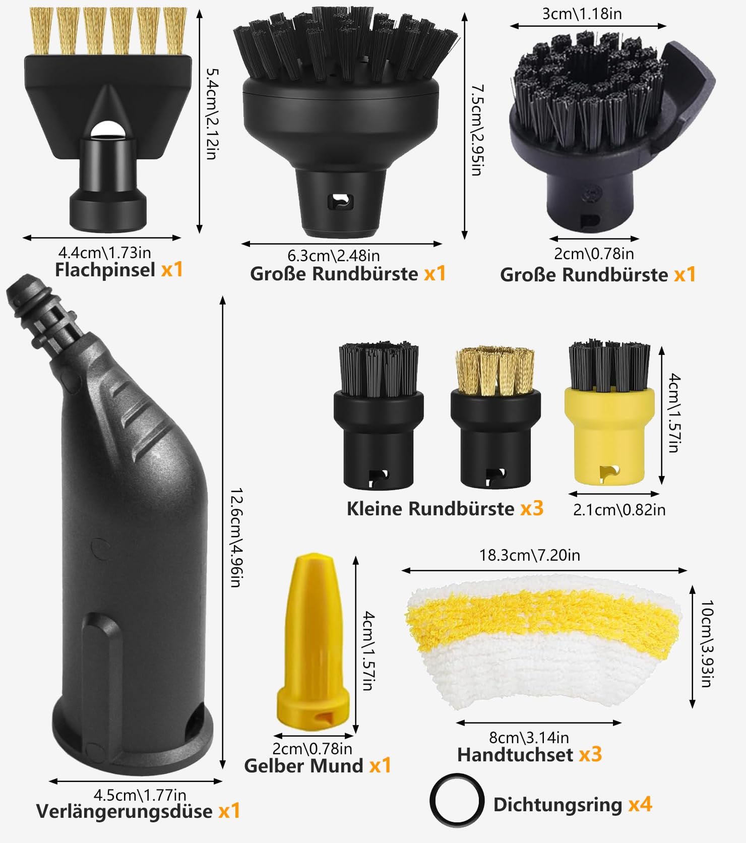 15pcs pour nettoyeur vapeur Karcher SC3 SC1 SC5 SC4 SC2 Accessoires, compatible nettoyeur vapeur Kärcher SC5 SC3 SC1 SC4 SC2 accessoires buse allongée, buse incurvée, brosse ronde, chiffon en