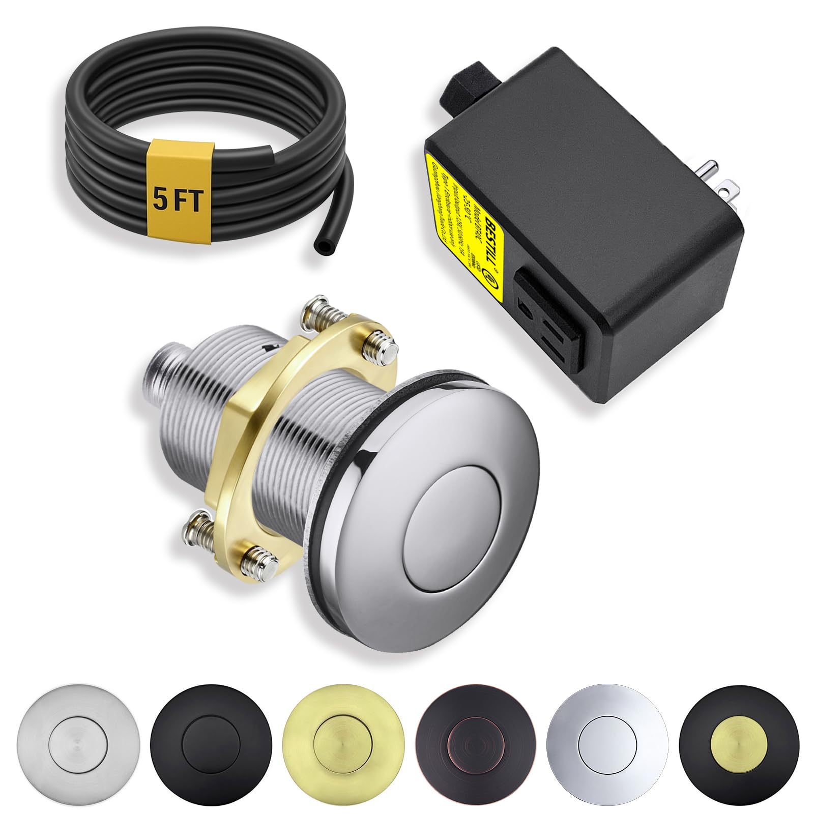 BESTILL Garbage Disposal Air Switch Kit - UL Listed, All Metal Sink Top On/Off Button in Chrome, Compatible with Kohler, Moen and Delta Faucets