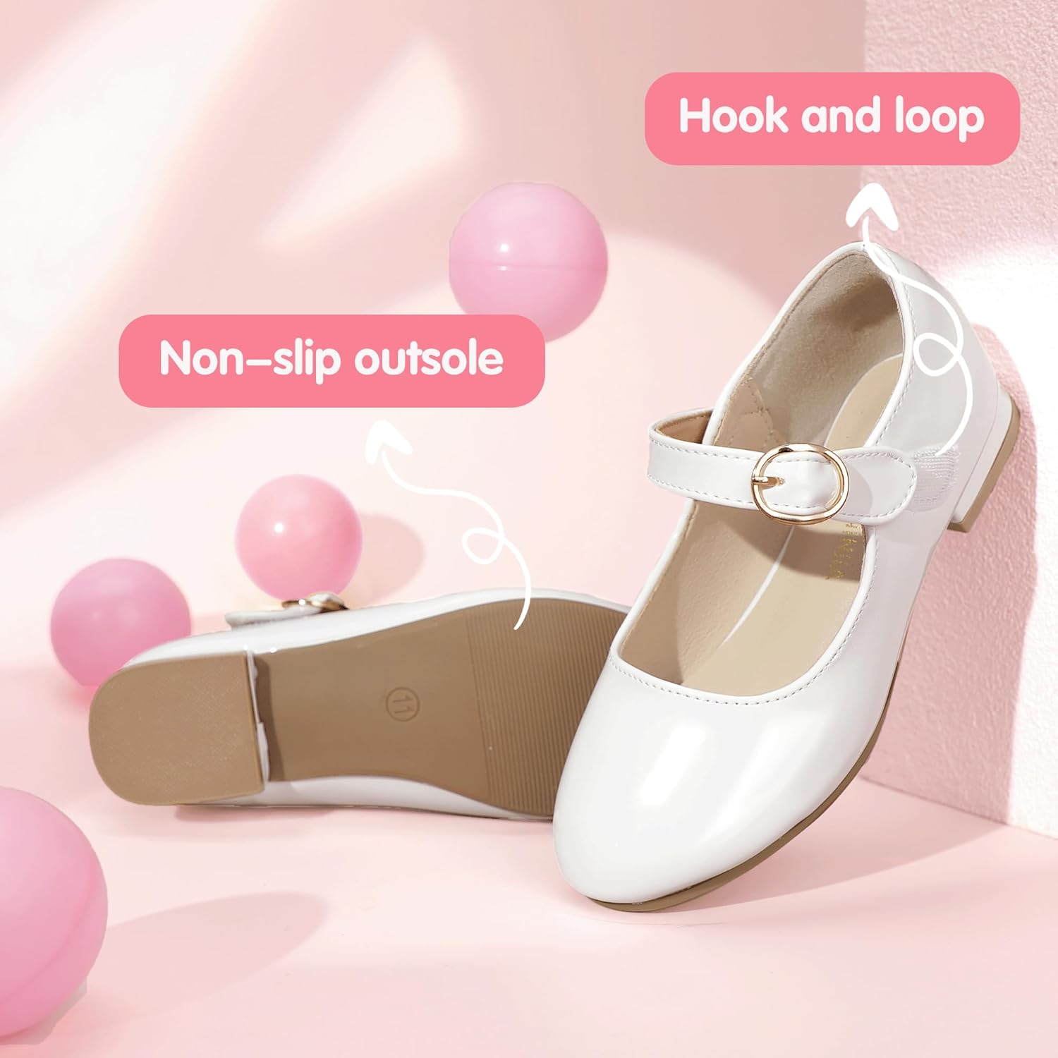 PANDANINJIA Girls Dress Shoes Patent Ballerina Flats Toddler Little Big Kid Mary Jane Low Heels Shoes - Image 4