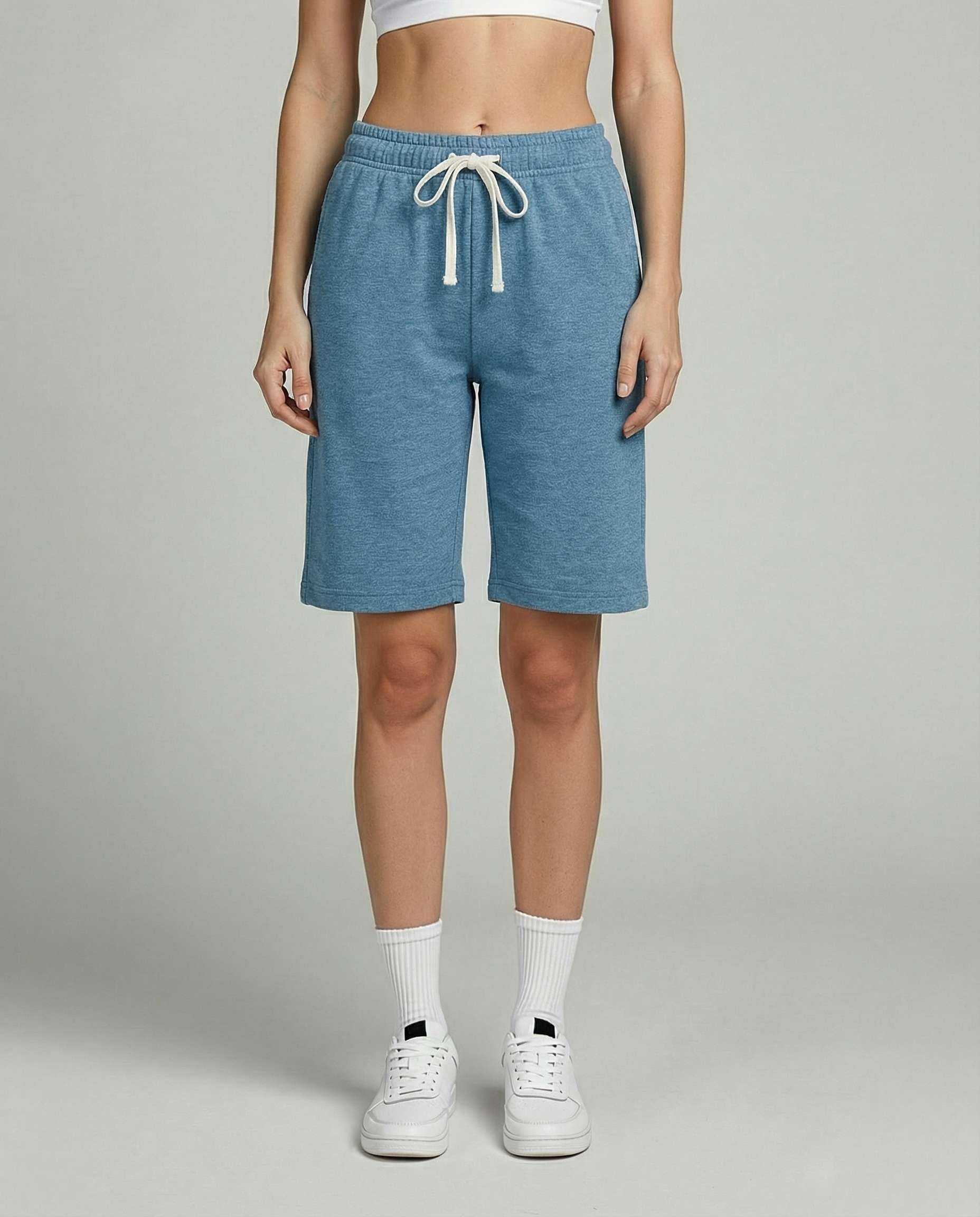 Real Essentials 3er-Pack: Damen-Bermuda-Shorts aus Baumwoll-Frottee-Jersey, 22,9 cm, Taschen, lässig, Lounge/Yoga (erhältlich in Übergröße)