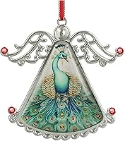 Vista 9 de XUTAI Ángel de árbol de Navidad con flor de cerezo colgante de vidrio, colgante de vidrio de ángel para decoración navideña