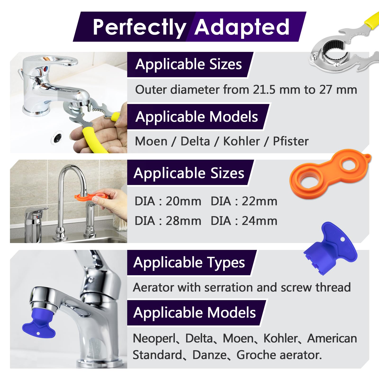 Uxcell 2Pcs Faucet Aerator Removal Wrench Tool, Aerator Key Faucet Aerator Tool
