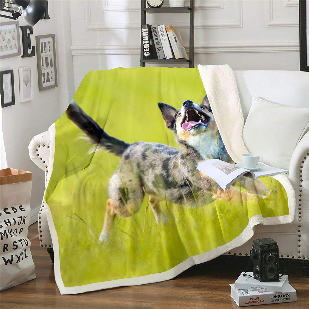 Coperta in pile per bambini con motivo a cartoni animati e cuccioli, coperta Sherpa, per bambini e ragazze, per cuccioli di cane, coperta per divano letto, 150 x 150 cm