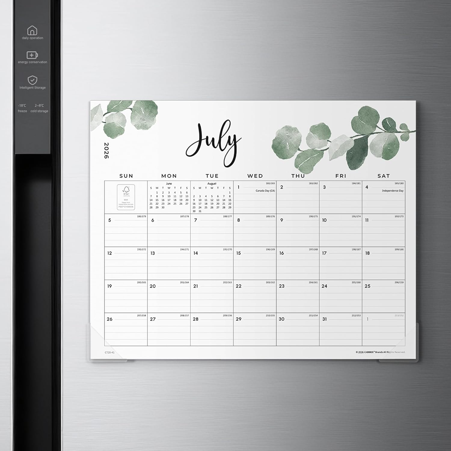 Cabbrix Magnetic Calendar for Refrigerator 2026, Monthly Fridge Calendar Magnet Covering July 2026 to December 2027, 15 x 12 inch, Aesthetic Greenery Design, Easy Organizing image 3