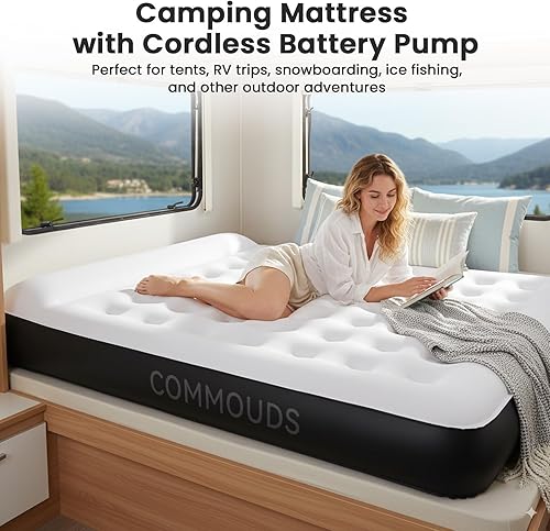 Miniatura 7 de COMMOUDS Colchón de aire Queen con bomba de aire recargable USB incorporada, colchón inflable elevado de 8 pulgadas con almohada incorporada,
