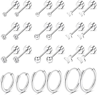 Gold Stud Earrings Flat Back Earrings for Women Men Stainless Steel Earring Sets for Multiple Piercing Tiny Cubic Zirconia Ball Butterfly Cartilage Earring Hoop Stud Nap Earrings for Sleeping