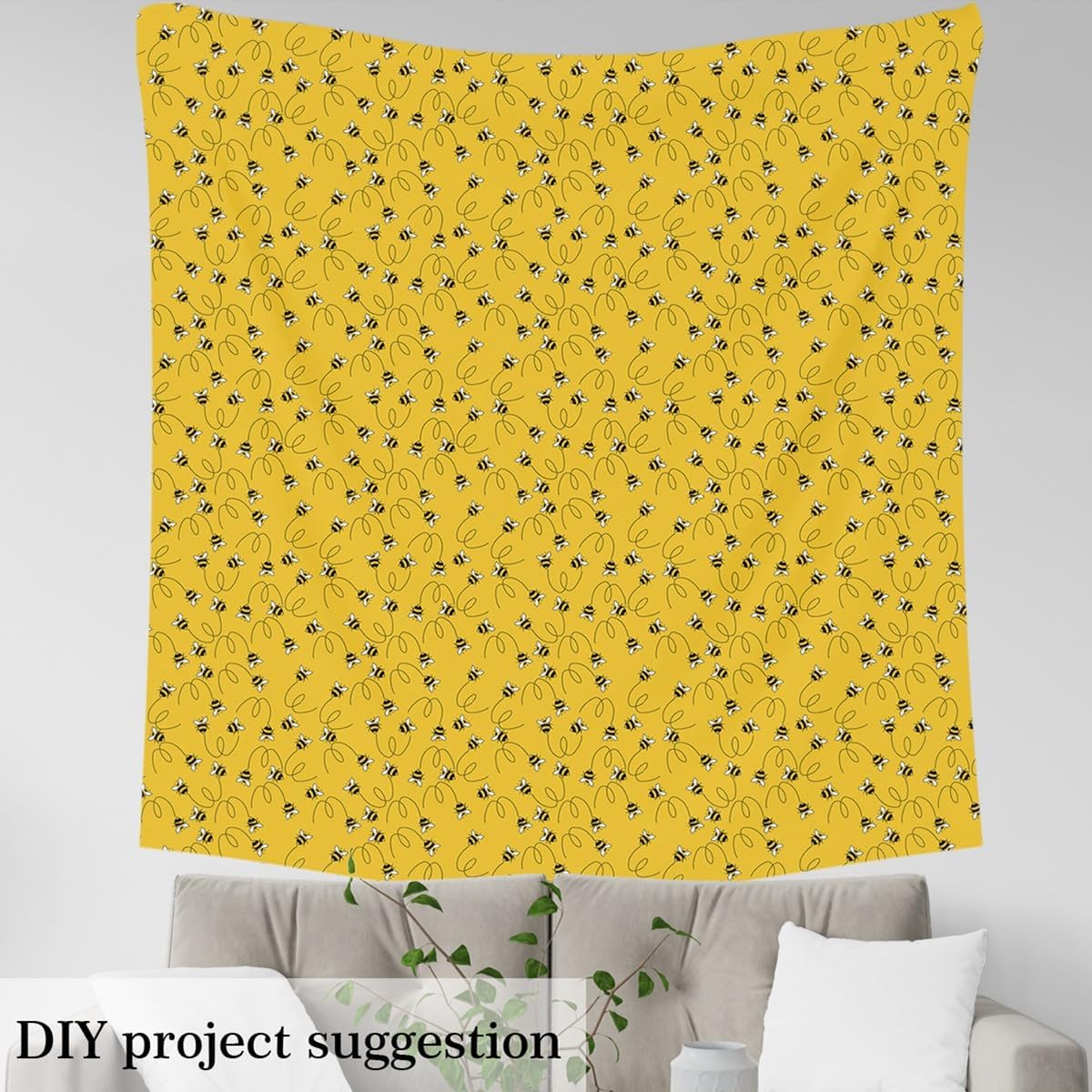 Bee Upholstery Fabric by The Yard, Cute Bee Animal Decorative Fabric for Upholstery and Home DIY Projects, Wild Natural Theme Waterproof Outdoor Fabric, 3 Yards, Yellow