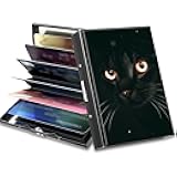Slim Credit Card Holder, Black Cat Glitter RFID Blocking Metal Wallet for Men & Women, Aluminum Minimalist Hard Case Pocket-Sized Business Cards Organizer (Fits Up to 10 Cards)