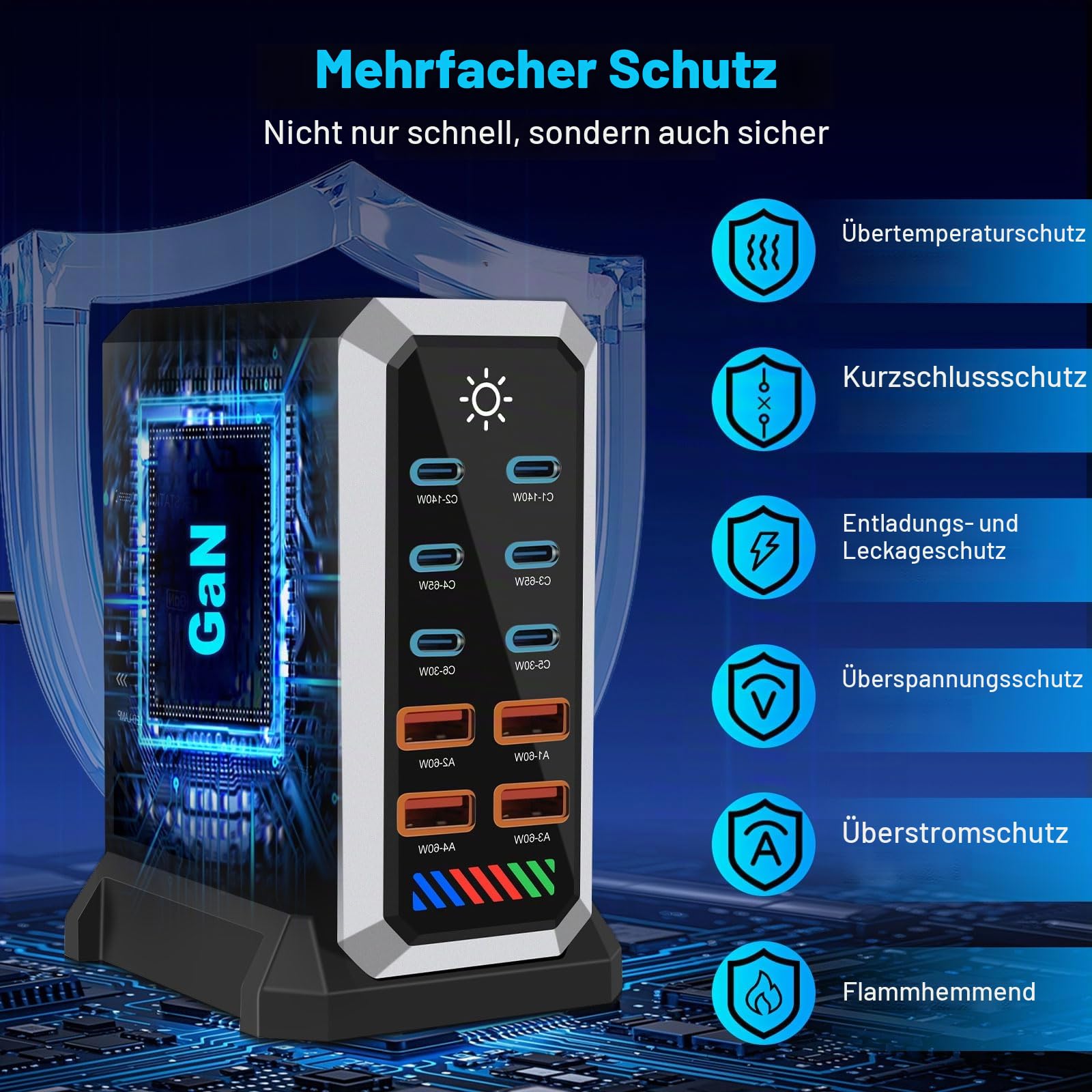 10 in 1 & 660W USB C Ladegerät Mehrfach, GaN III USB Schnellladegerät Mehrfach mit 6 x USB-C + 4 x USB-A, Power Delivery Ladestation USBC für MacBook Pro/Air, Phone, iPad, Galaxy mehr (Schwarz)