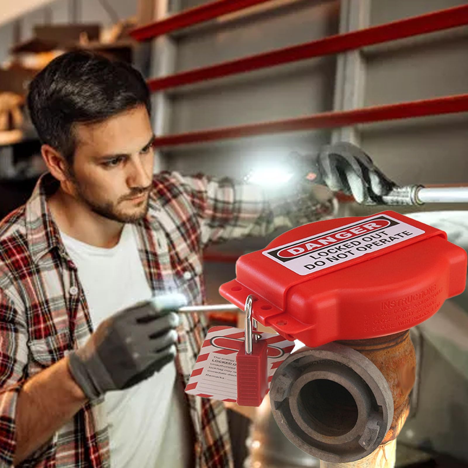 BORDSTRACT Valve Lockout Device, Faucet Locks Outdoor 40mm Height 3mm Thickness for 25 to 165mm Valve Handle Diameter