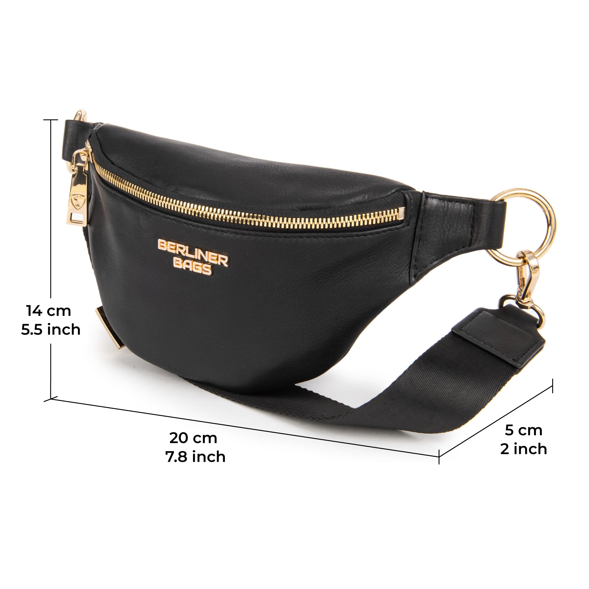 Berliner Bags Premium saszetka biodrowa Mona Fanny Pack ze skóry na ramię damska męska, czarny/żółty, M