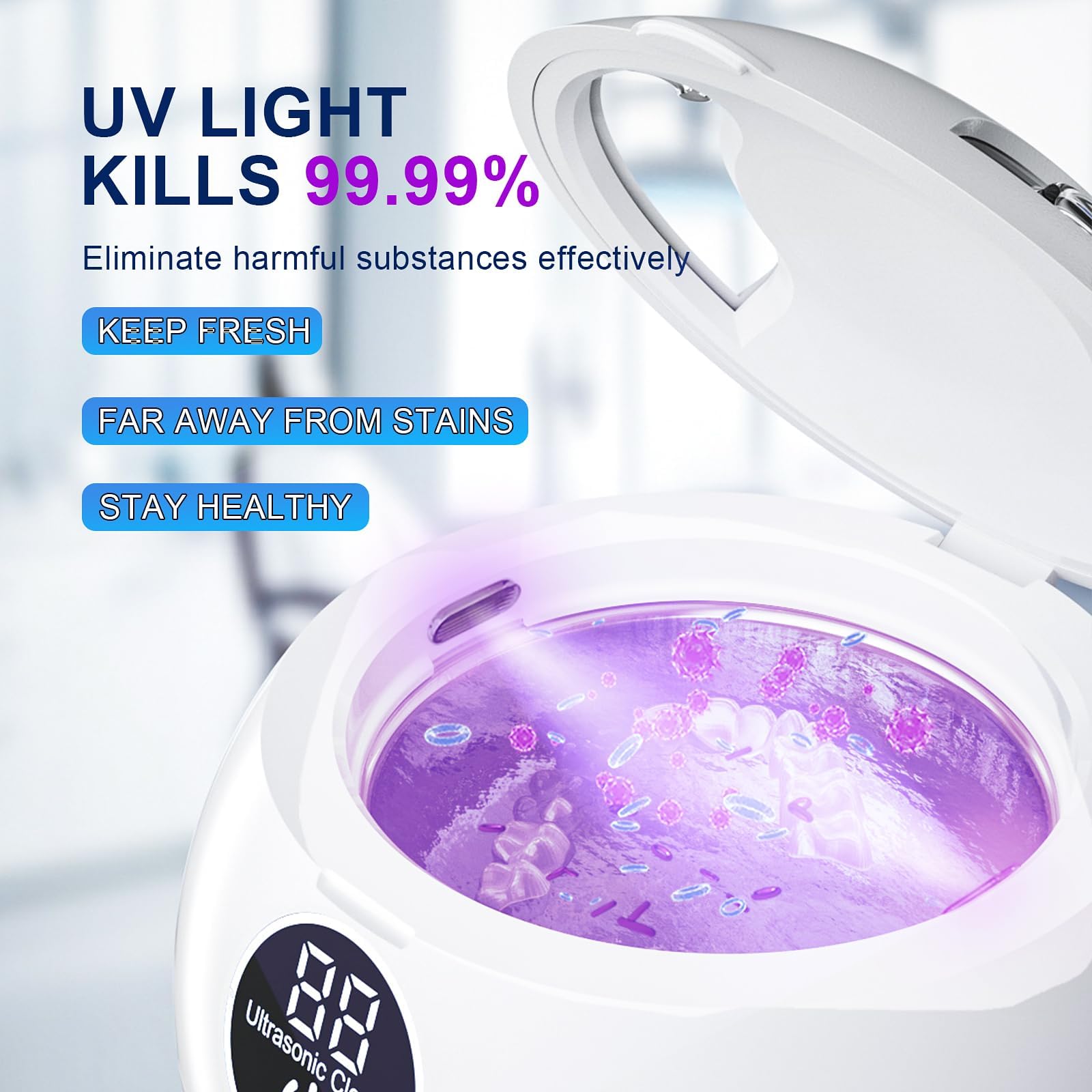 Nettoyeur de retenue dentaire à ultrasons 45 kHz avec 3 modes et minuteur numérique pour nettoyer les prothèses dentaires, garde de nuit, appareils dentaires, aligneurs, bijoux, 200 ml