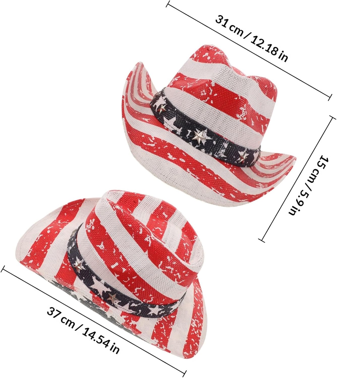 USA Cowboy Hat Patriotic Western Panama Hat with American Flag Print Size M 56-58cm for Fourth of July and Party Celebrations Multi