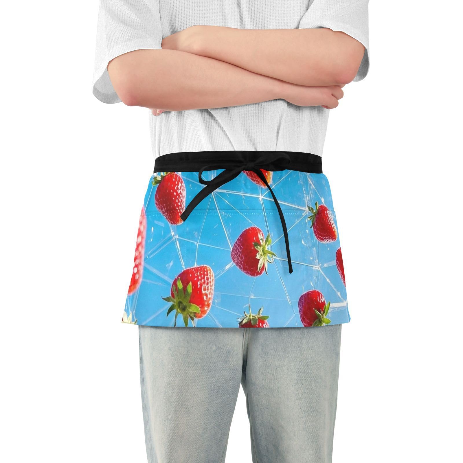 FASHON&FASCIN Server Apron with Pockets Waist Aprons Half Waitress Apron Strawberry Design for Gardening Restaurant,Multi18