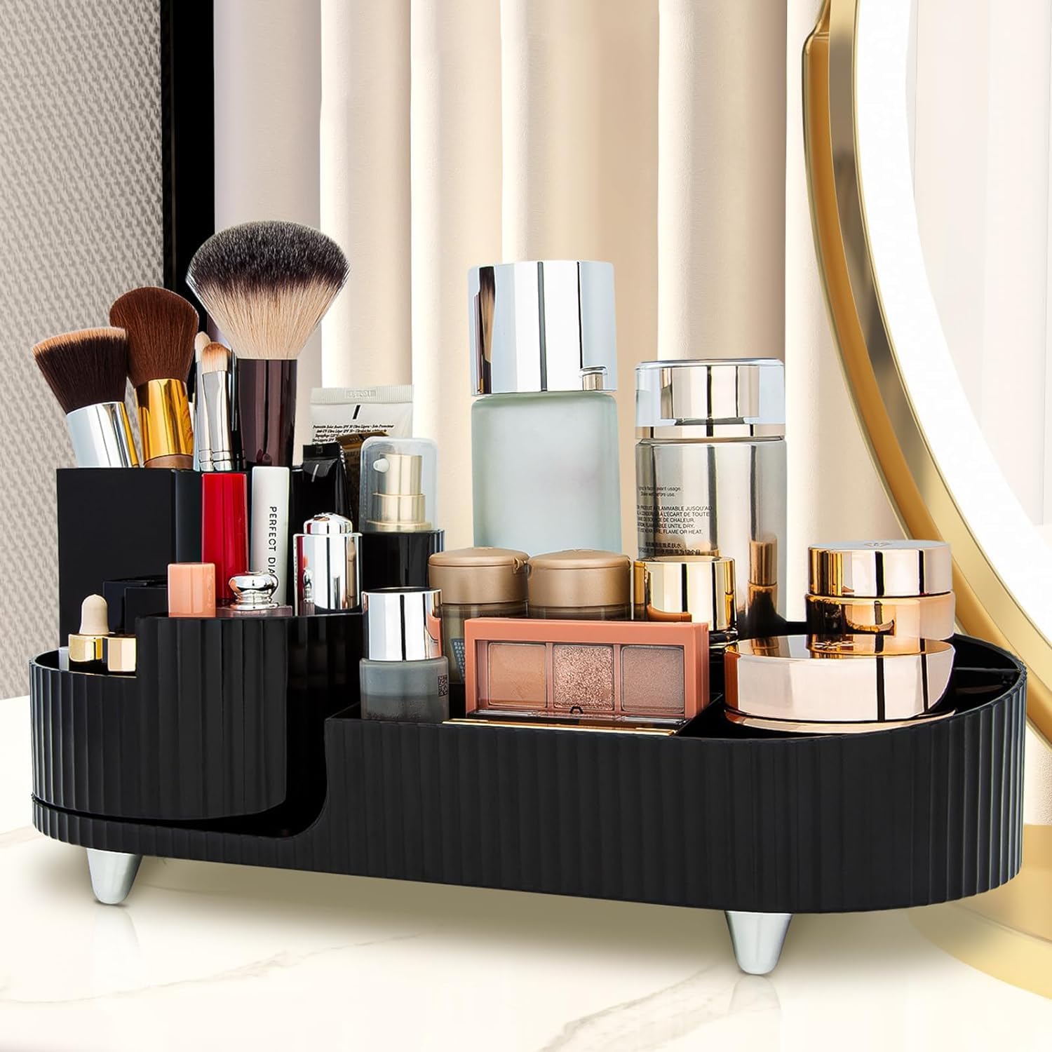 Kesi Rotating Makeup Organizer For Vanity, Large Capacity for Cosmetics 360° Rotating Bathroom Organizer, Cosmetic Perfu