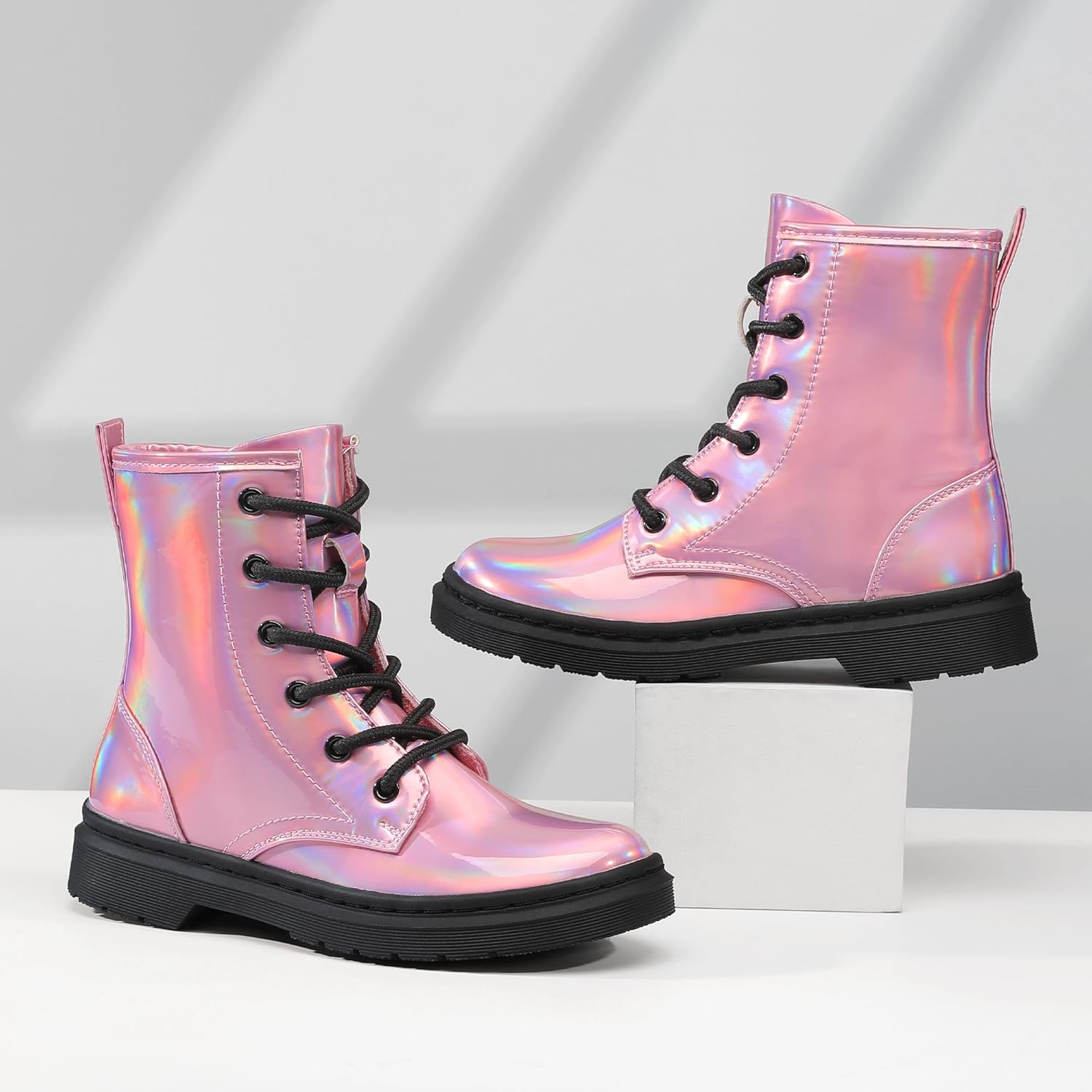 shoeslocker Girls Ankle Boots with Side Zipper & Lace Up – Stylish Comfort Shoes with Glitter for Toddlers Little Kids & Big Kids
