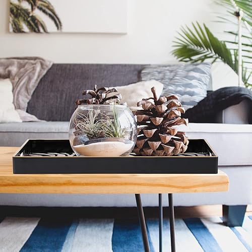 Miniatura 7 de MAONAME Bandeja decorativa negra bandeja de servir de 158 x 102 pulgadas con asas bandeja decorativa de plástico para mesa de café bandejas otomanas