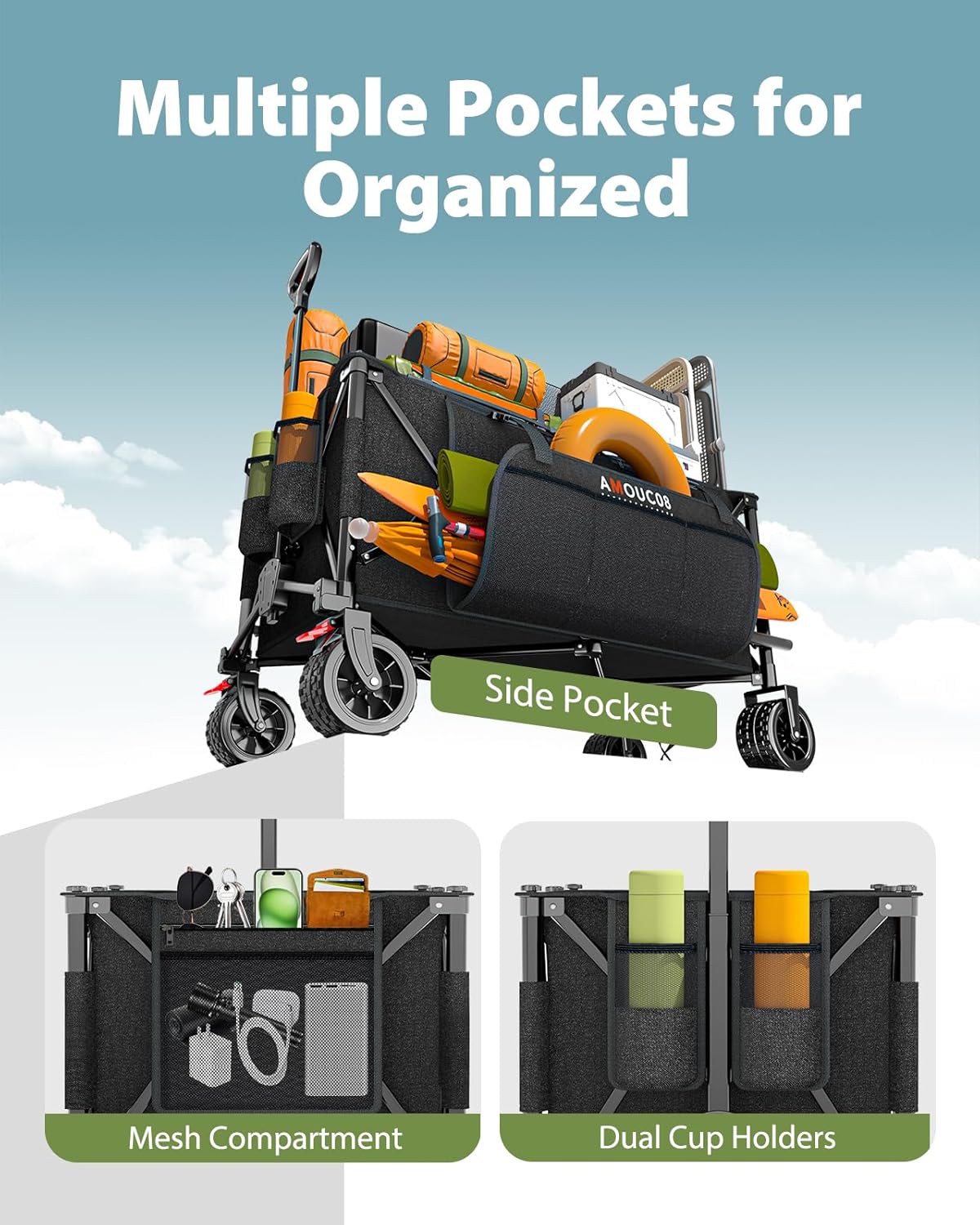 300L Large Collapsible Wagon Cart, Heavy-Duty Folding Wagon Cart with All-Terrain Wheels, 440 lbs Capacity, Compact Foldable Wagon for Camping, Beach, Sports, and Outdoor Hauling 300L Large Collapsible Wagon Cart, Heavy-Duty Folding Wagon Cart with All-Terrain Wheels, 440 lbs Capacity, Compact Foldable Wagon for Camping, Beach, Sports, and Outdoor Hauling