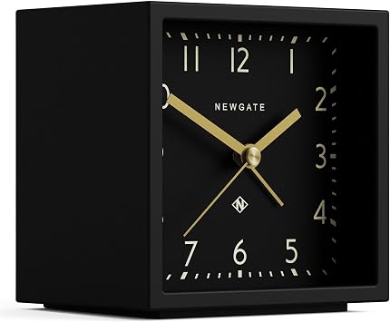 NEWGATE Equinox Alarm Clock | Design-led Cube Shaped Modern Alarm | Black case | Black dial | Ideal for Bedside, Desk, Shelf & Mantel | Mid-Century Bedroom & Office Accessory