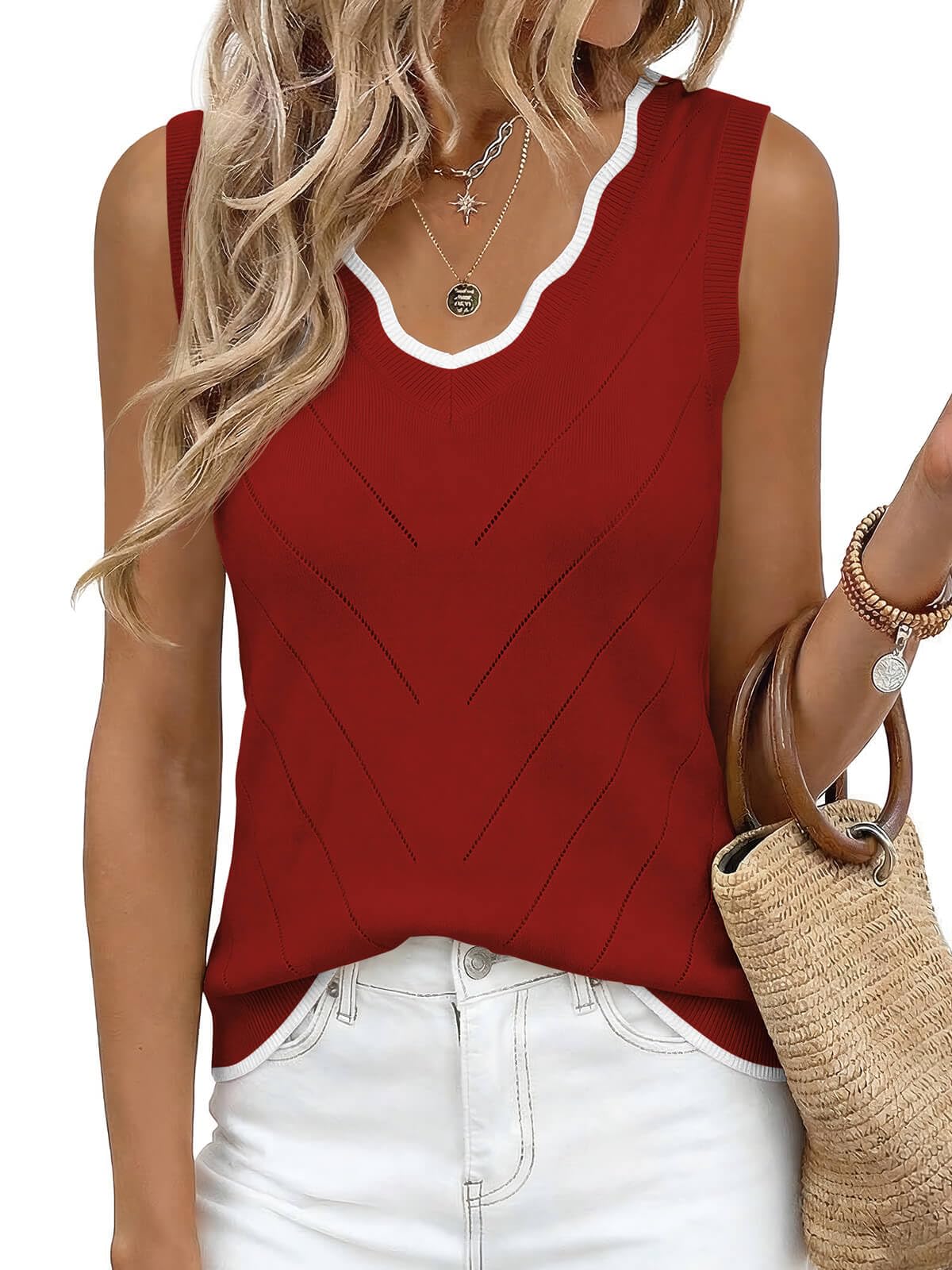 Yousify Womens Tank Tops 2026 Summer V Neck Ribbed Knit Sleeveless Shirts Dressy Casual Lightweight Sweater Vest — view 12