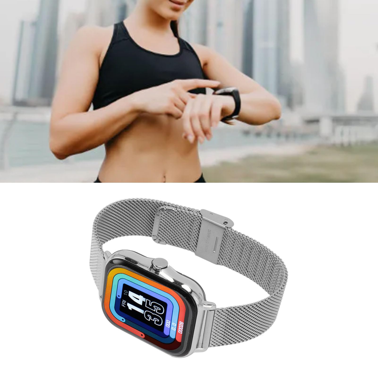 Orologio sportivo intelligente Schermo touch completo 1,69 pollici 12 modalità sportive Orologio fitness impermeabile IP68 per nuoto Corsa Ciclismo Uomo Donna (Argento)