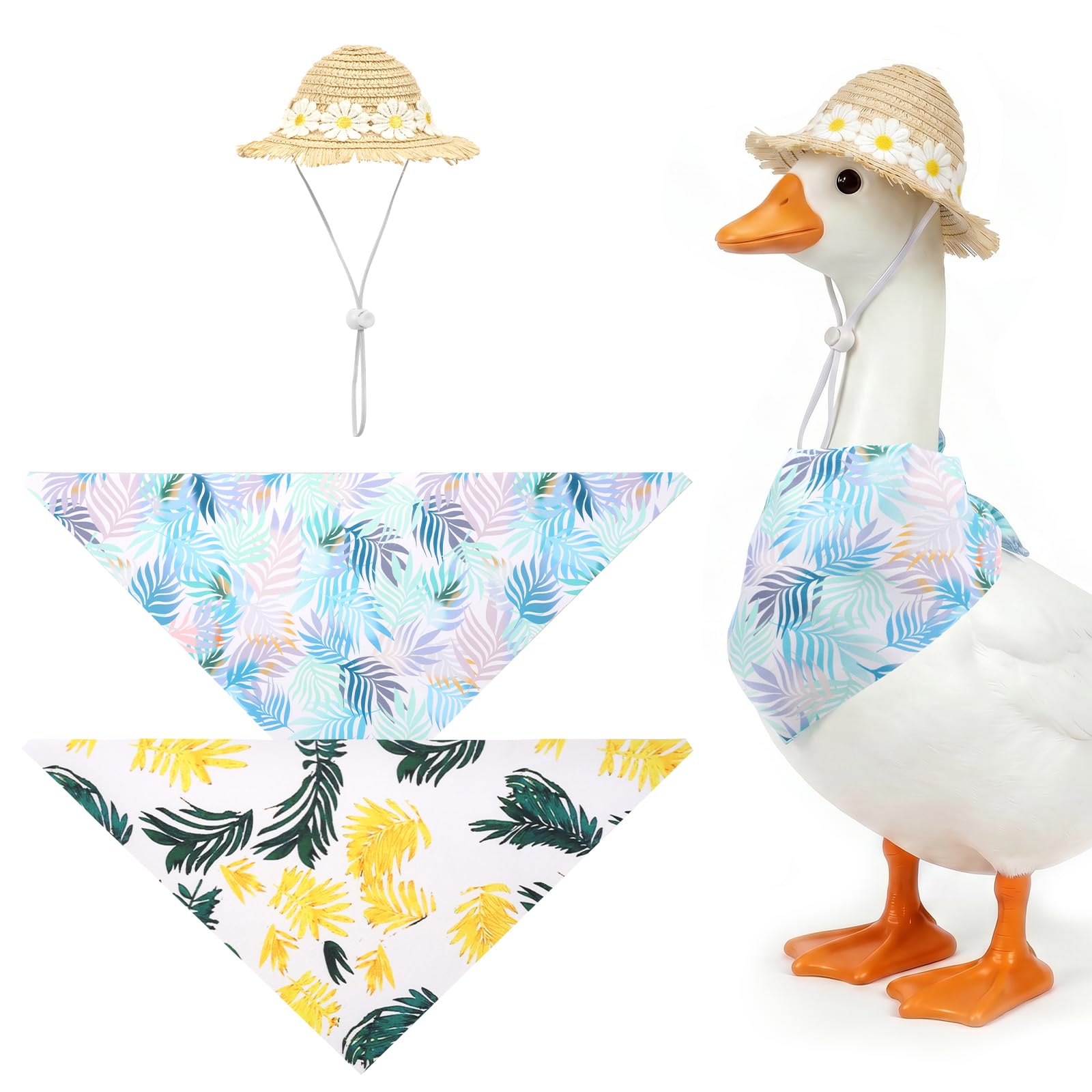 YJQXMYU 3Pcs Porch Goose Outfits Hawaiian Summer Goose Clothes Set with Straw Hat and Scarf for 23in Lawn Statue for Yard Lawn Outdoor Garden Patio(02)