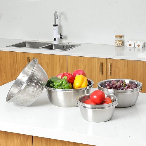 Miniatura 7 de Colador microporoso de acero inoxidable 304, gran capacidad de 2 cuartos de galón con tazón de mezcla para lavar verduras, frutas y arroz y para