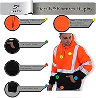 Vista 57 de sesafety Sudadera de seguridad de alta visibilidad para hombre, sudadera con capucha reflectante con cremallera clase 3, sudadera con capucha