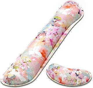 Dapesuom Enlarge Keyboard Wrist Rest Pad,Memory Foam Set Wrist Cushion Support for Easy Typing & Pain Relief,Mouse Wrist Pad, Anti-Slip Wrist Support for Gaming Computer Laptop Office, Peonies Floral
