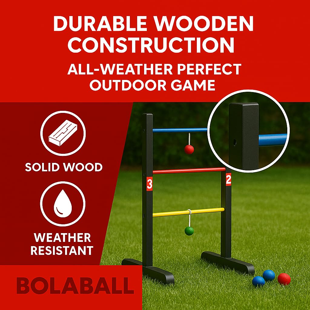 Pro Ladder Toss Indoor Outdoor Game Set for Yard & Lawn Games with 6 Soft Rubber Bolo Balls Heavy Duty Bars Stands & Travel Carrying Case | Game for Family Kids Beach Party Picnic & Adults - Image 4