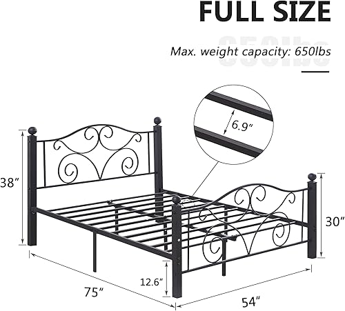 Miniatura 10 de VECELO Base de cama tamaño individual con cabecero y estribo, soporte de listones de metal resistente, base de colchón de plataforma, no necesita