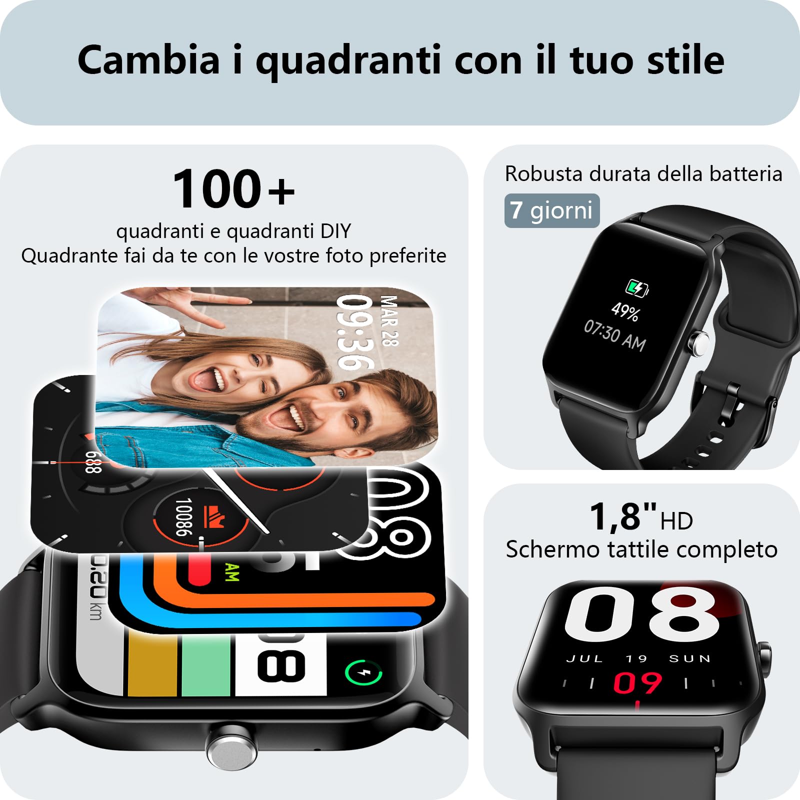 Yoever Smartwatch Uomo Rispondi/Effettua Chiamate e Alexa, 1.8" Orologio Smartwatch SpO2/Frequenza Cardiaca/Sonno/Stress, 120 Modalità Sport, Orologio Fitness IP68 Regalo Uomo (Nero, 1.8)