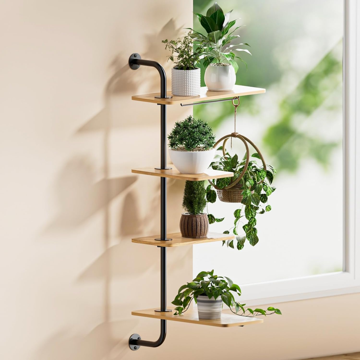 YUOROS Window Plant Shelves, 3-Tier Rotating Plant Shelf Stand, Indoor Metal Wall Plant Holder