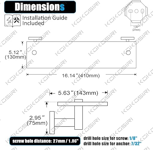 Miniatura 2 de KOKOSIRI Estantes flotantes de vidrio de 16 pulgadas para dormitorio, sala de estar, cocina, estante colgante a prueba de óxido, montado en la