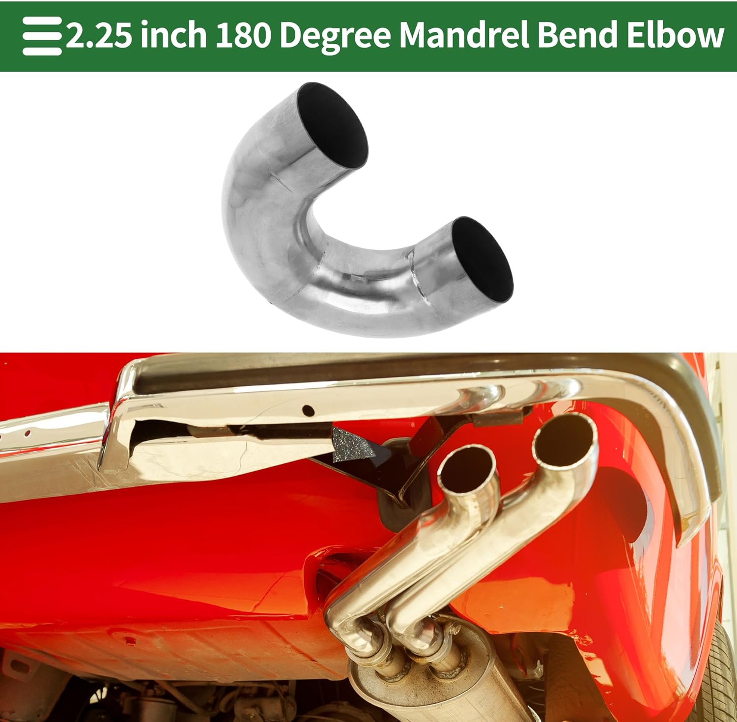 Motoforti 2.25" OD 180 Degree U-Bend Mandrel Exhaust Tube Car Exhaust Pipe Mandrel Bend DIY Custom Tubing Pipe 3.94" Leg Length T304 Stainless Steel Silver Tone