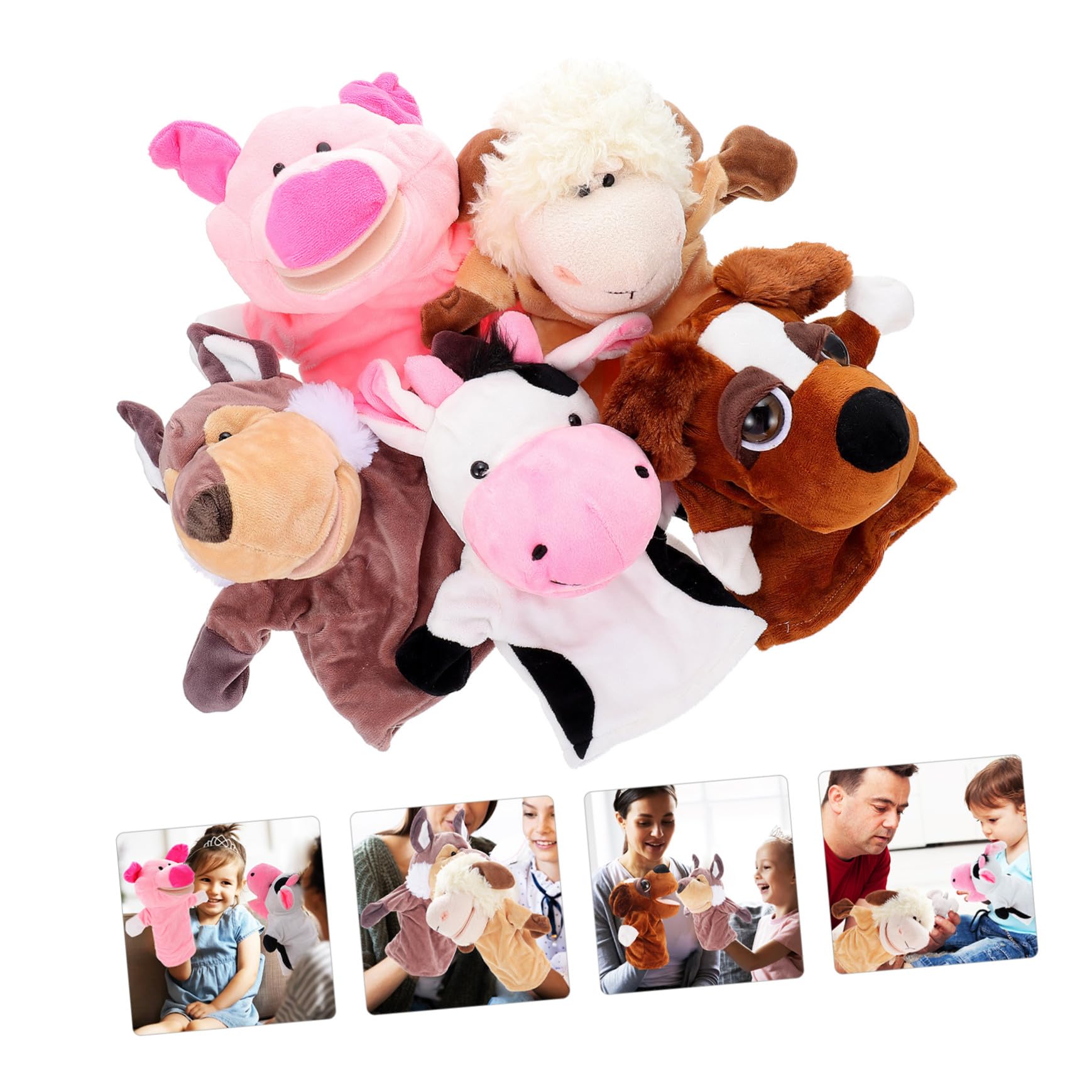 Animal Marionetas de Mano 5 Piezas de Algodón PP y Felpa Corta | Contar Historias y Presentaciones, Juego Interactivo y Role-play, para Ñiño y Adultos