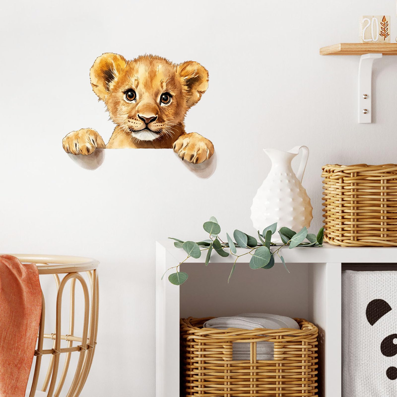 Calcomanías de pared de león bebé, calcomanías de vinilo extraíbles de dibujos animados para guardería, sala de estar y sala de juegos de niños, decoración temática de selva, arte de pared